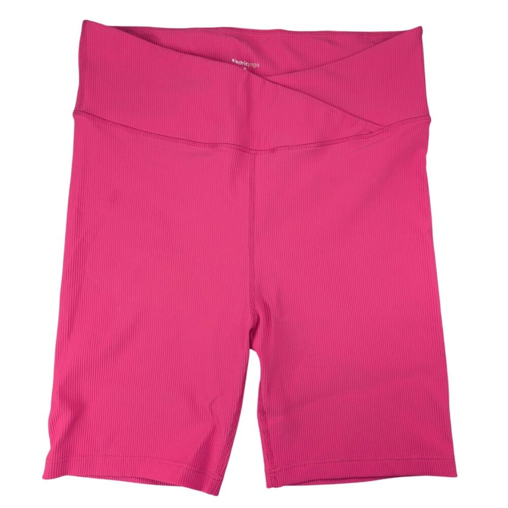 Electric Yoga Pink Biker Shorts High Waisted Ribbed Crossover Front Womens XL